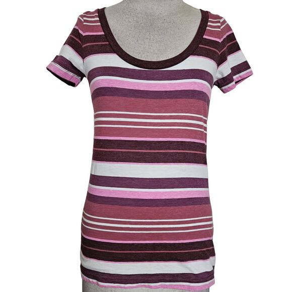 Pink and White Striped Tee Shirt Size Small - Picture 1 of 5